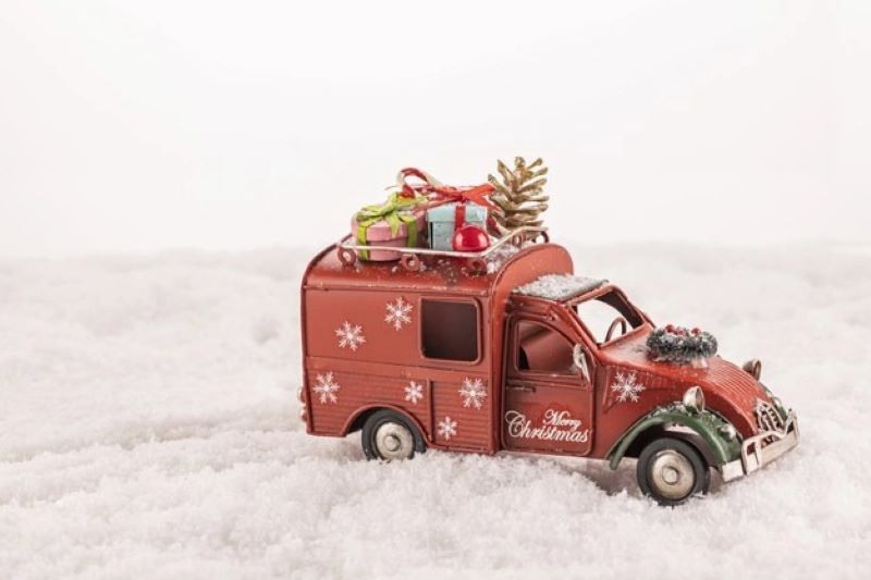 closeup toy car with christmas